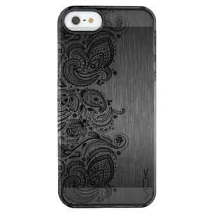 Metallic Gray Brushed Aluminum Black Paisley Lace Clear iPhone SE/5/5s Case