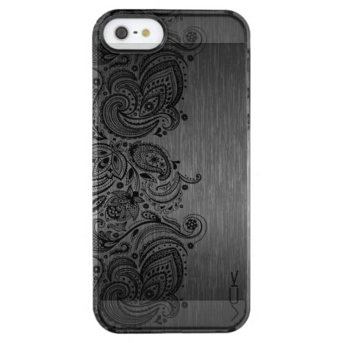 Metallic Gray Brushed Aluminum Black Paisley Lace Clear iPhone SE55s Case
