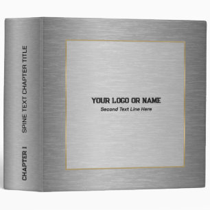 Metallic Gray Brushed Aluminum Gold Border 3 Ring  Binder