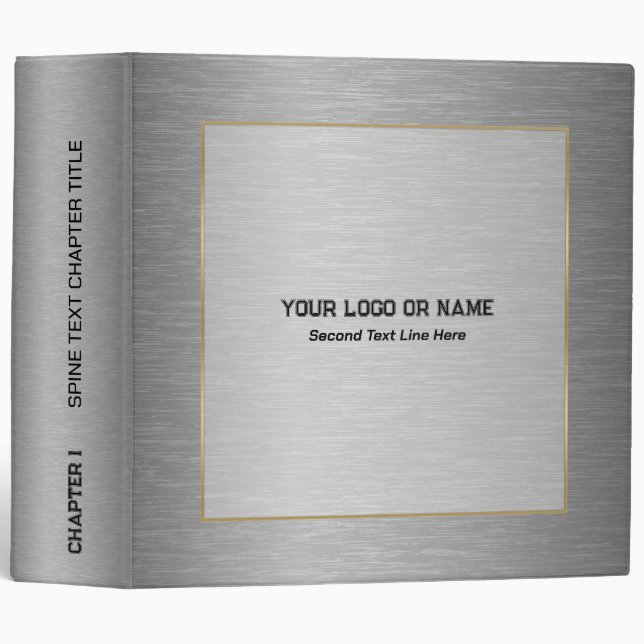 Metallic Gray Brushed Aluminum Gold Border 3 Ring  Binder (Front/Spine)