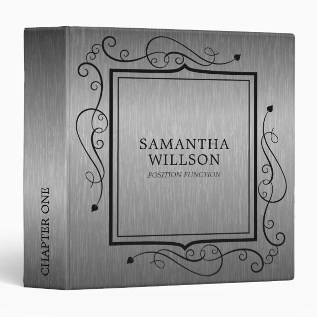 Metallic Gray Brushed Aluminum Look 3 Ring Binder (Front/Spine)