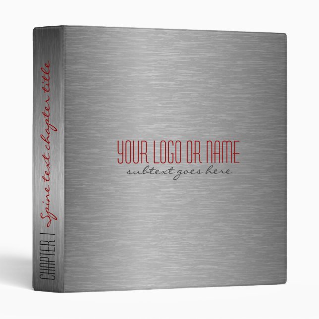 Metallic Gray Brushed Aluminum Look 3 Ring Binder (Front/Spine)