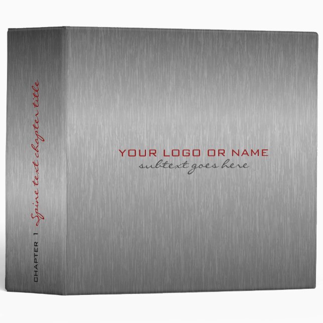 Metallic Gray Brushed Aluminum Look 3 Ring Binder (Front/Spine)