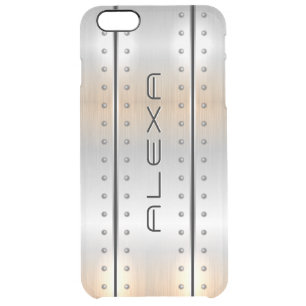 Metallic-gray brushed aluminum monogram clear iPhone 6 plus case