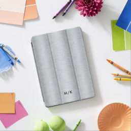 Metallic gray brushed aluminum texture monogram iPad air cover