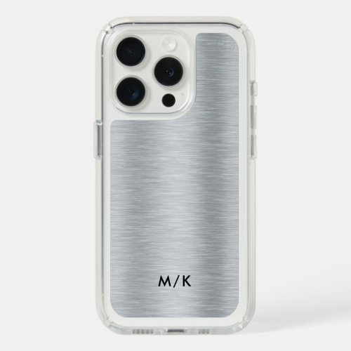 Metallic gray brushed aluminum texture monogram iPhone 15 pro case