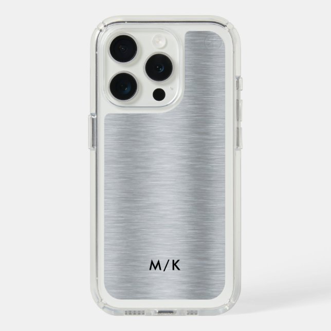 Metallic gray brushed aluminum texture monogram speck iPhone case (Front (White Titanium))
