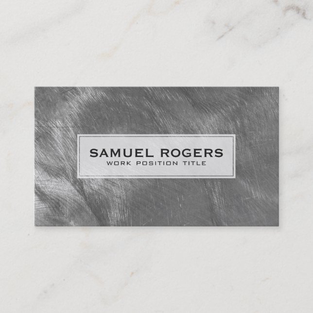 Metallic Gray Brushed Steel Look Business Card (Front)