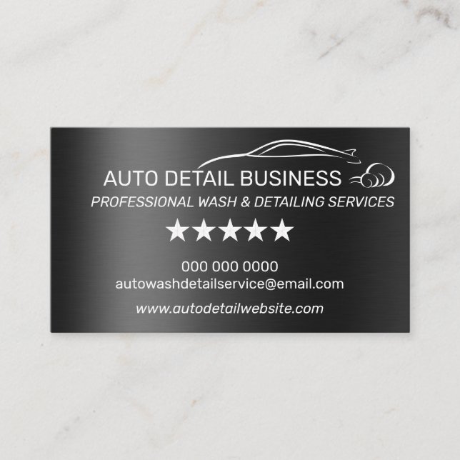 Metallic Gray Car Auto Detail Cleaning Wash Business Card (Front)