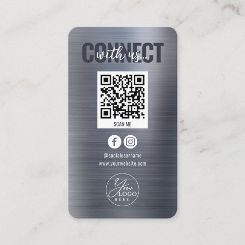 Metallic Gray Connect With Us Social Media QR Code Business Card