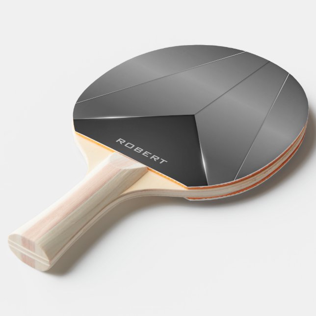 Metallic gray geometric design monogram ping pong paddle (Back Angle)