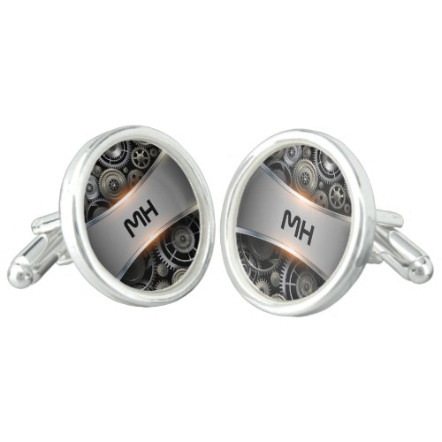 Metallic gray geometric masculine design cufflinks