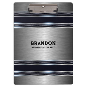 Metallic gray industrial geometric design monogram clipboard
