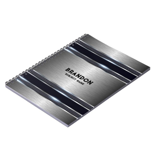 Metallic gray industrial geometric design Monogram Notebook (Left Side)