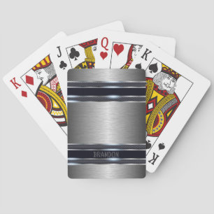 Metallic gray industrial geometric design Monogram Poker Cards