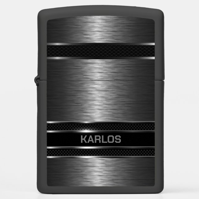 Metallic Gray Print Geometric Design Zippo Lighter (Front)