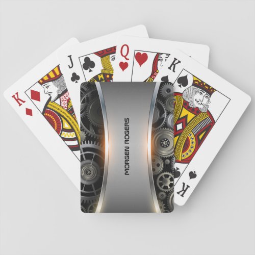 Metallic gray texture background print luggage tag poker cards