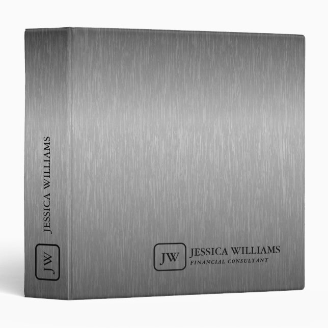 Metallic Gray Texture Black Typography 3 Ring Binder (Front/Spine)