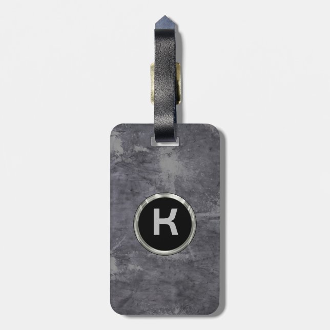 Metallic Gray Texture Brushed Aluminum Look Luggage Tag (Back Vertical)