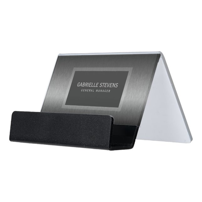 Metallic Gray Texture Desk Business Card Holder (Angled Front)