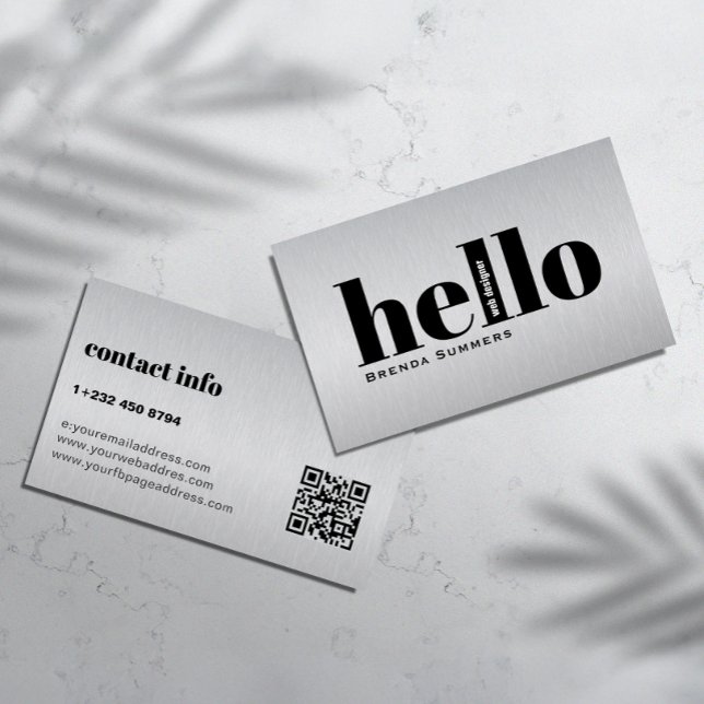 Metallic Gray Texture Pasonalized Black Typography Business Card (Creator Uploaded)