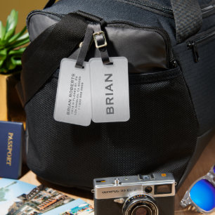 Metallic Gray Texture Personalized Typography Luggage Tag
