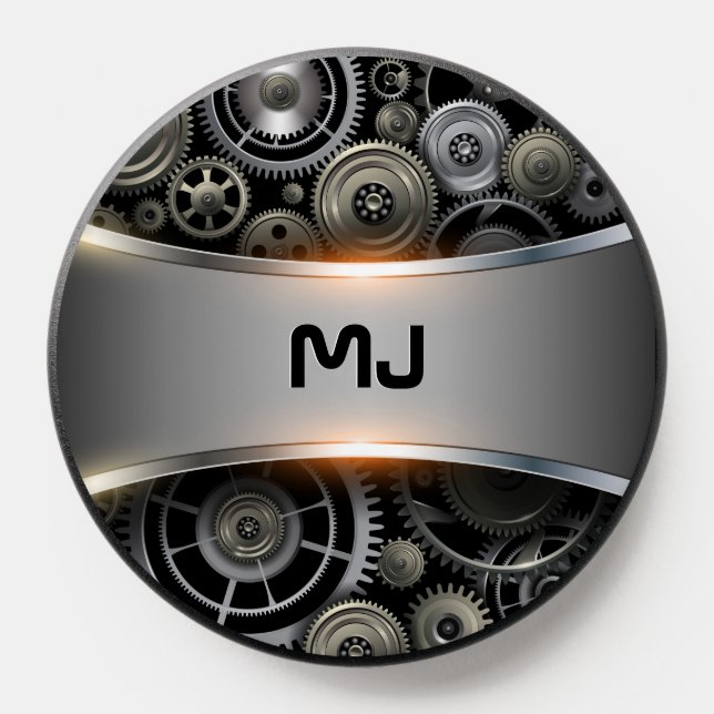 Metallic gray with masculine steampunk  design PopSocket (Popsocket)