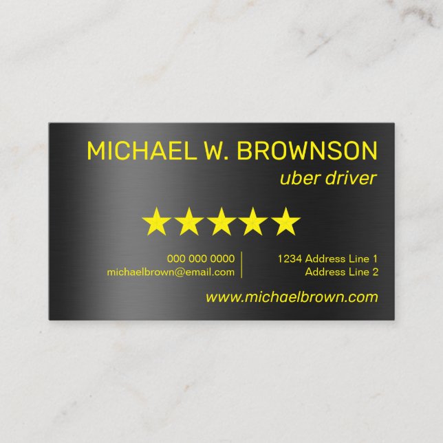 Metallic Gray Yellow Modern Minimal Driver Business Card (Front)