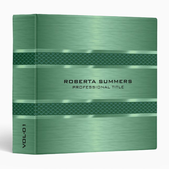 Metallic Green Background Geometric Stripes 3 Ring Binder (Front/Spine)
