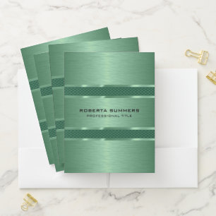 Metallic Green Background Geometric Stripes Pocket Folder