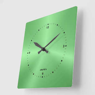 metallic green background square wall clock