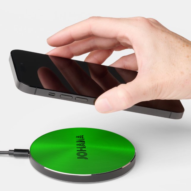 Metallic green background wireless charger  (Hand)