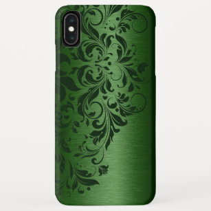 Metallic Green Background With Dark Green Lace iPhone XS Max Case