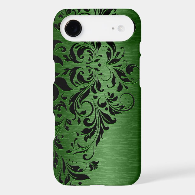 Metallic Green & Black Floral Lace Case-Mate iPhone Case (Back)