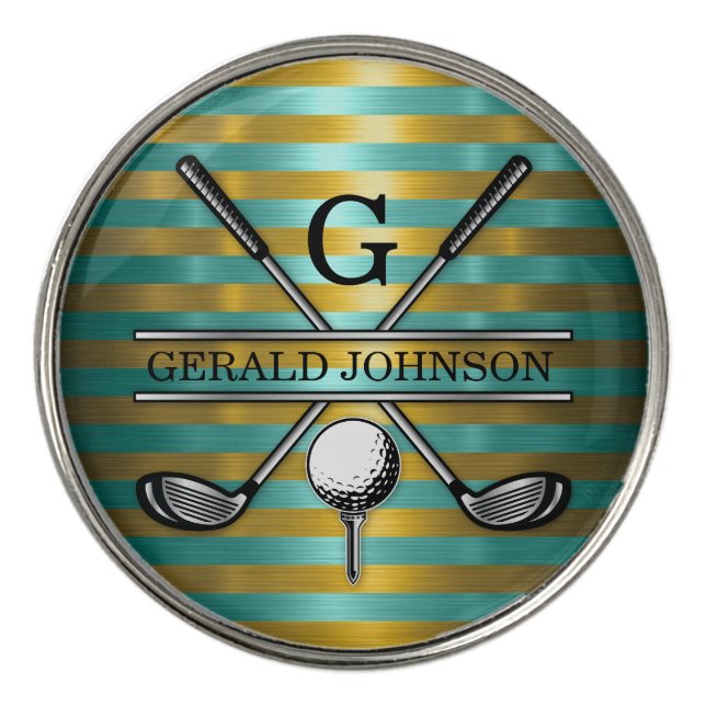 Metallic Green Custom Elegant Golf Monogram Golf Ball Marker (Front)