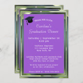 Metallic Green Frame Purple Dinner Cap Graduation Invitation (Front/Back)