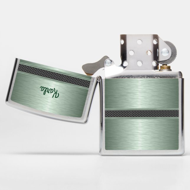 Metallic green image Geometric Design Zippo Lighter (Opened)