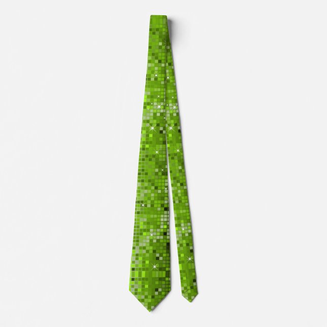 Metallic Green Sequins Look Disco Mirrors Bling Neck Tie (Front)