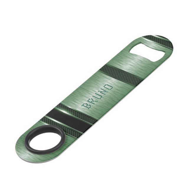Metallic green texture black industrial stripes  bar key (Back Angled)