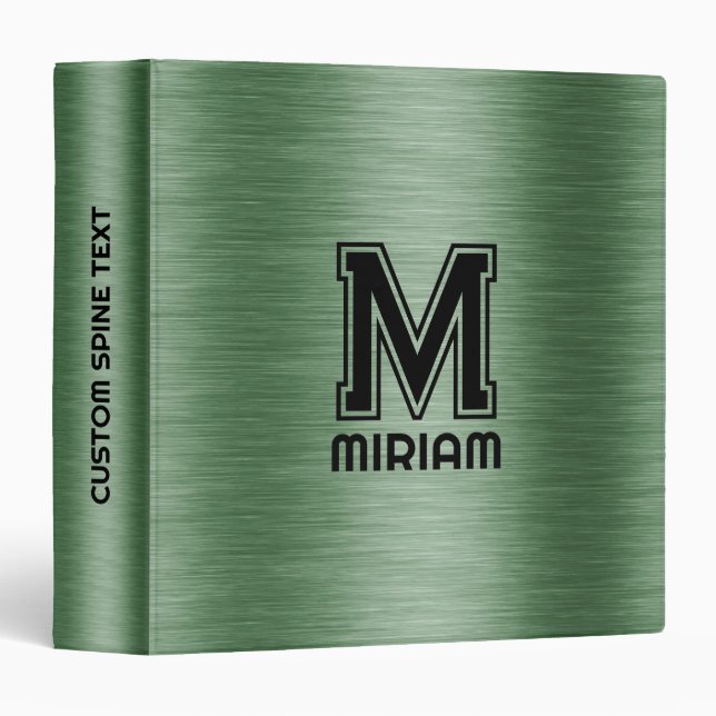 Metallic Green Texture Custom Black Text 3 Ring Binder (Front/Spine)