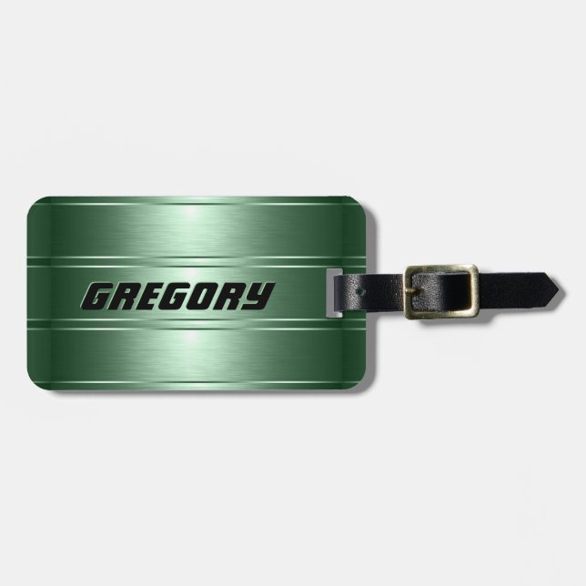 Metallic Green Tones Stripes Pattern 2 Luggage Tag (Front Horizontal)