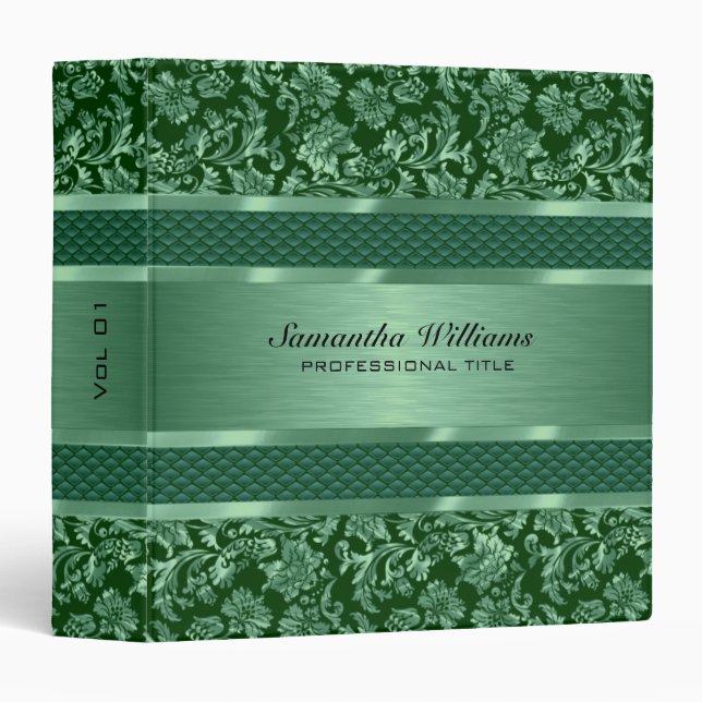 Metallic Green Vintage Floral Damasks Binder (Front/Spine)
