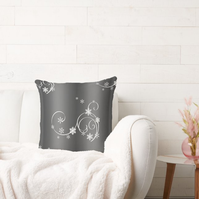 Metallic Grey Christmas Throw Pillow (Couch)