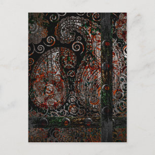 Metallic Grunge Paisley Red Rust Gray with Rivets Postcard