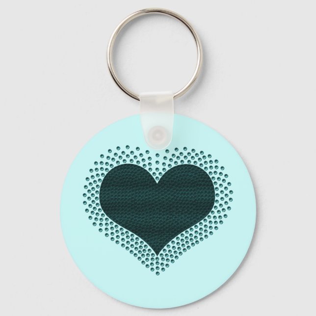 Metallic Heart Keychain, Teal Keychain (Front)