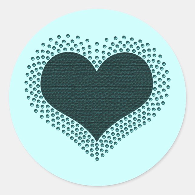 Metallic Heart Stickers, Teal Classic Round Sticker (Front)