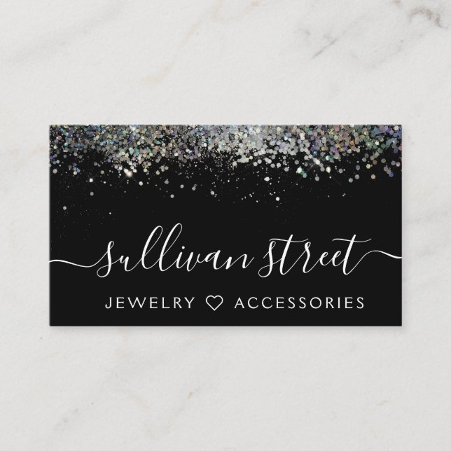 Metallic Holographic Glitter Jewelry Boutique   Business Card (Front)