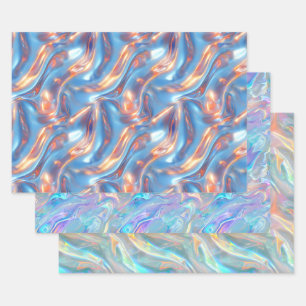 Metallic Holographic Pattern Blue Purple Girly Wrapping Paper Sheets