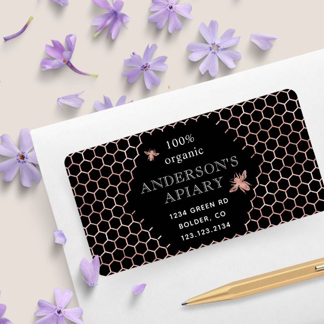 Metallic Honeycomb Queen Bee Apiary Return Address Label (Creator Uploaded)