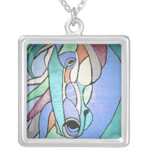Metallic Horse in Blue Necklace